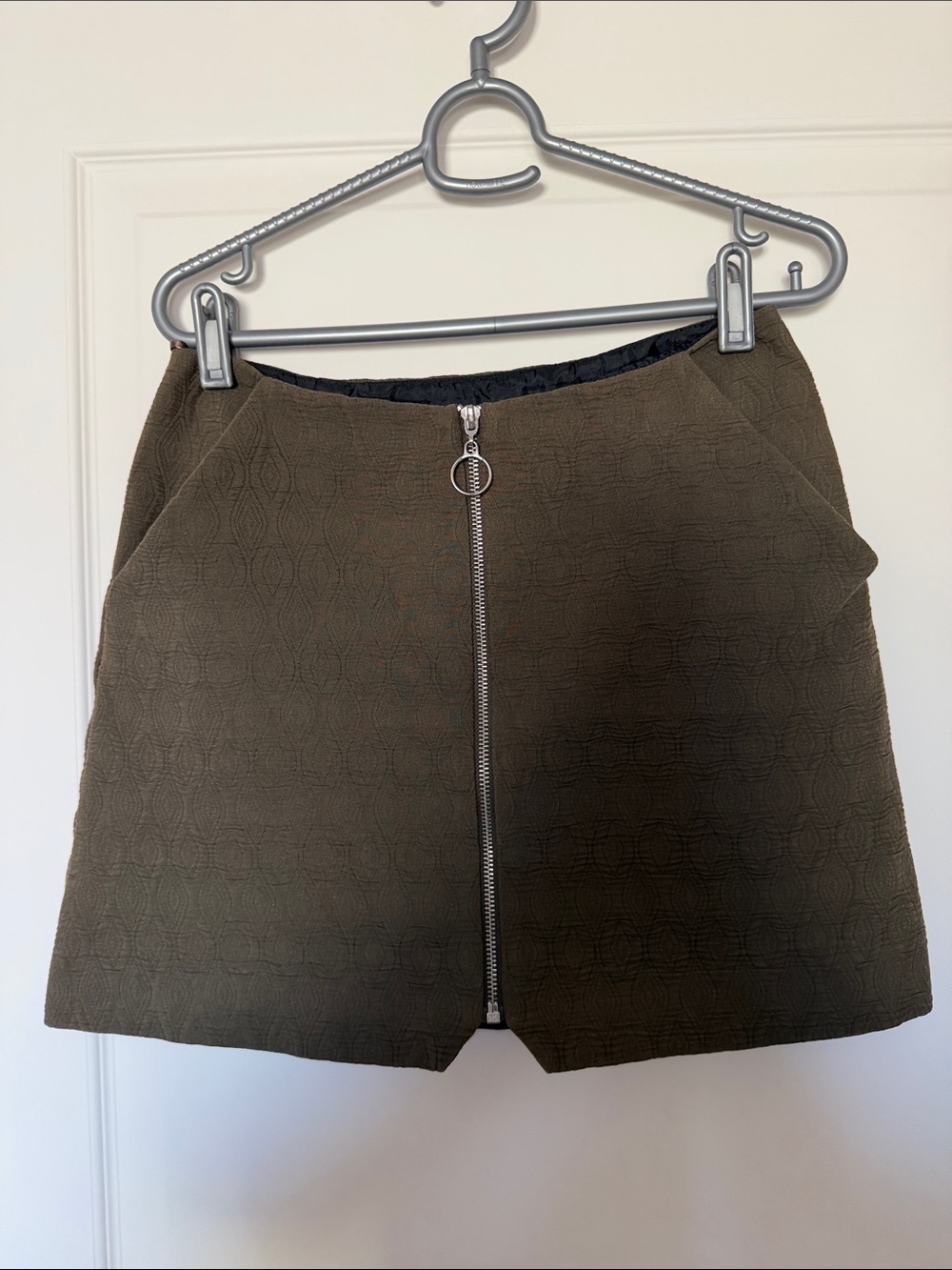 Topshop Olive Green Mini Skirt with Front Ring Zip